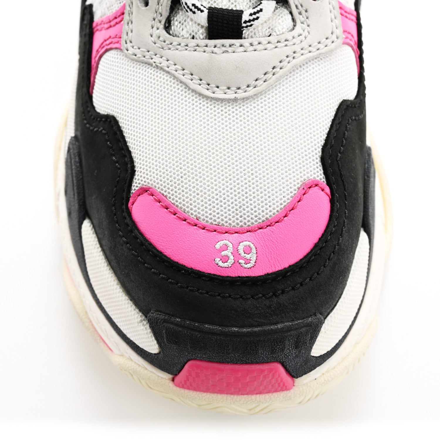 Balenciaga Fabric Mesh Washed Effect Womens Triple S Sneakers 39 Rose Fluo Black White 8 of 9
