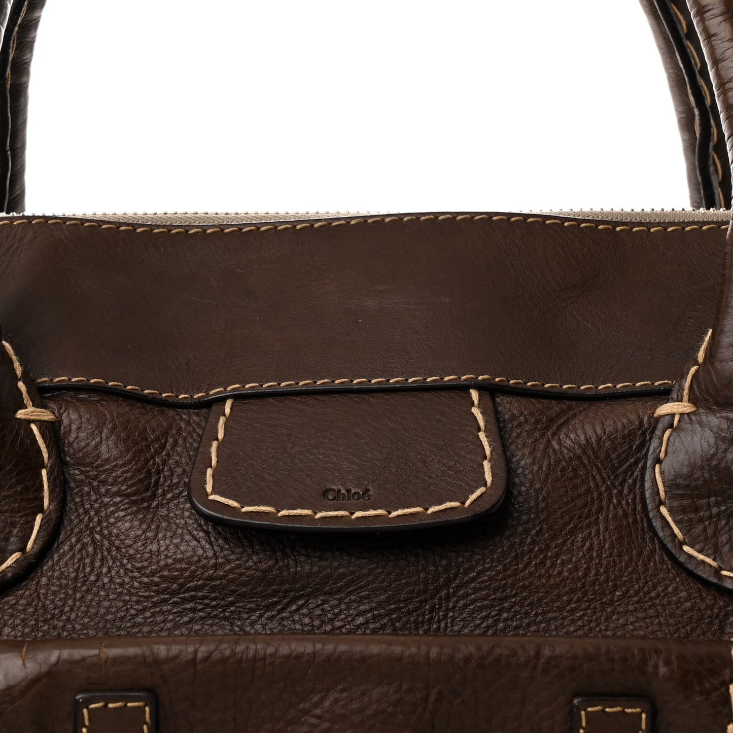 Shiny Tanned Calfskin Large Edith Bag Brun