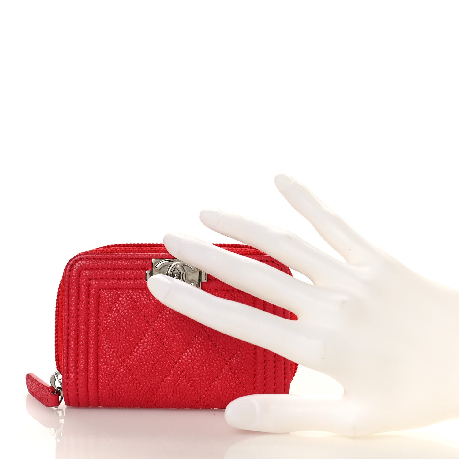 Chanel Caviar Quilted Boy Zip Around Coin Purse Wallet Red 2 of 10