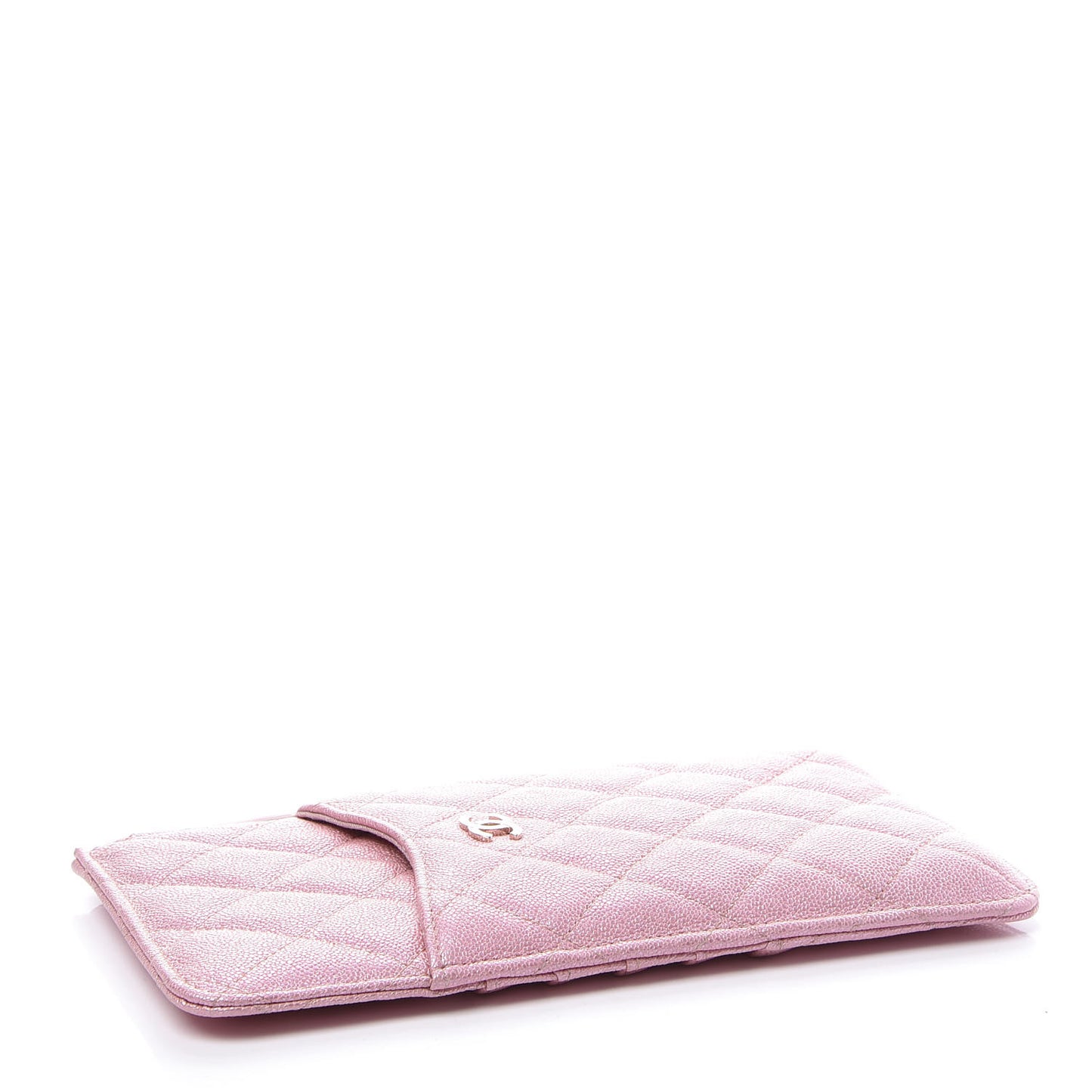 Iridescent Caviar Quilted Classic Flat Wallet Pouch Pink