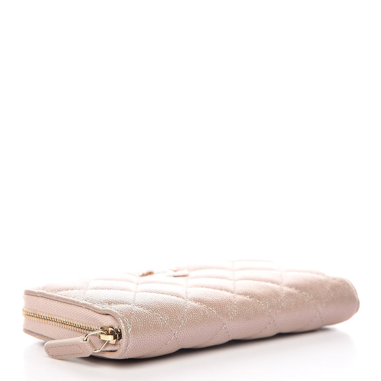 Iridescent Caviar Quilted Medium Zip Around Wallet Beige