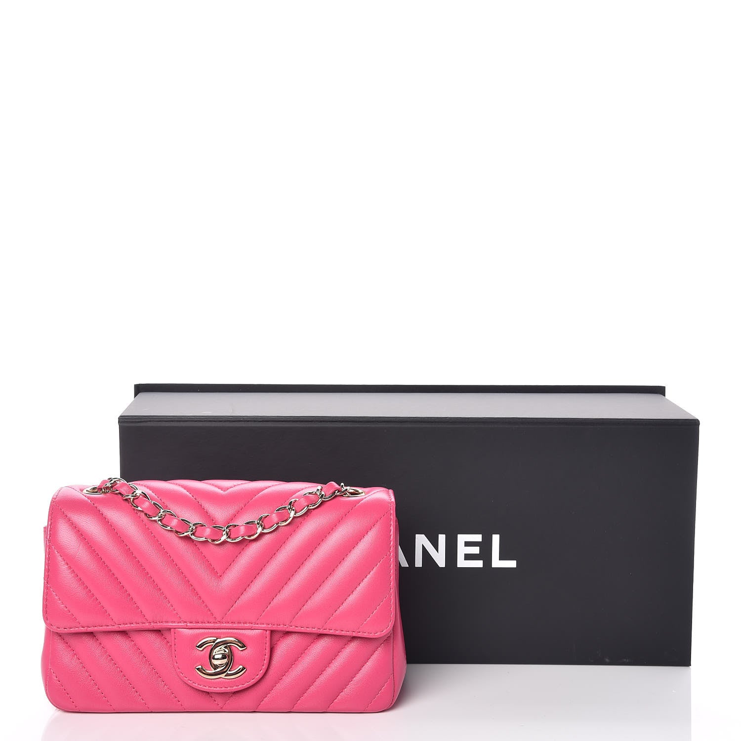 Chanel Lambskin Chevron Quilted Mini Rectangular Flap Fuchsia 10 of 10
