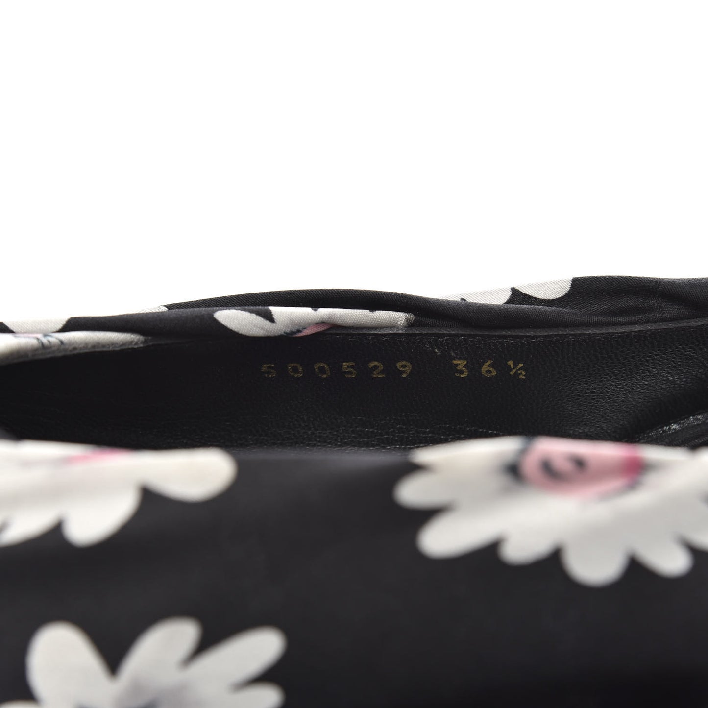 Satin Floral Print Knife Pointy Toe Slingback Flats 36.5 Black
