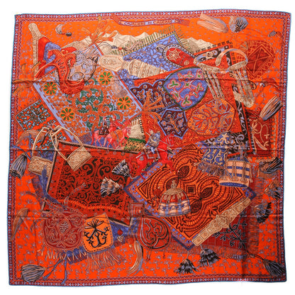 Hermes Cashmere Silk Cavaliers du Caucase Shawl 140 Orange Lavande Corail 1 of 6