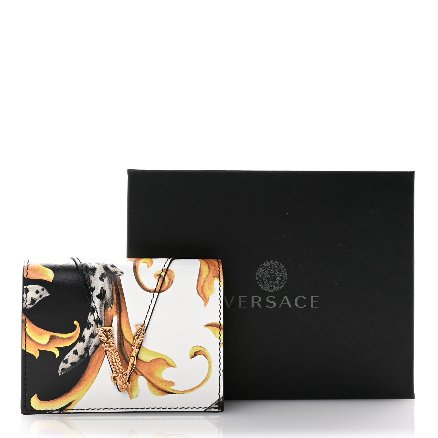 Versace Nappa Barocco Print Virtus Card Case Wallet Black Multicolor 7 of 7