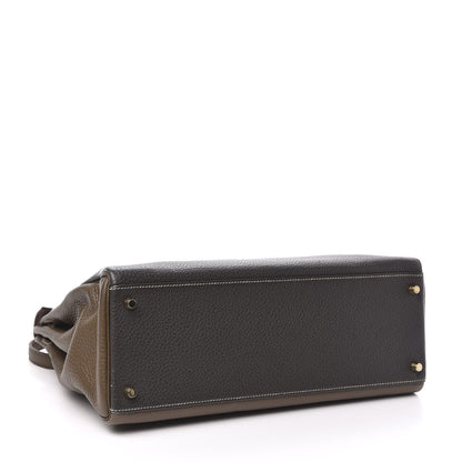 Hermes Taurillon Clemence Horseshoe Kelly Retourne 35 Vert de Gris Etoupe Toundra 3 of 11