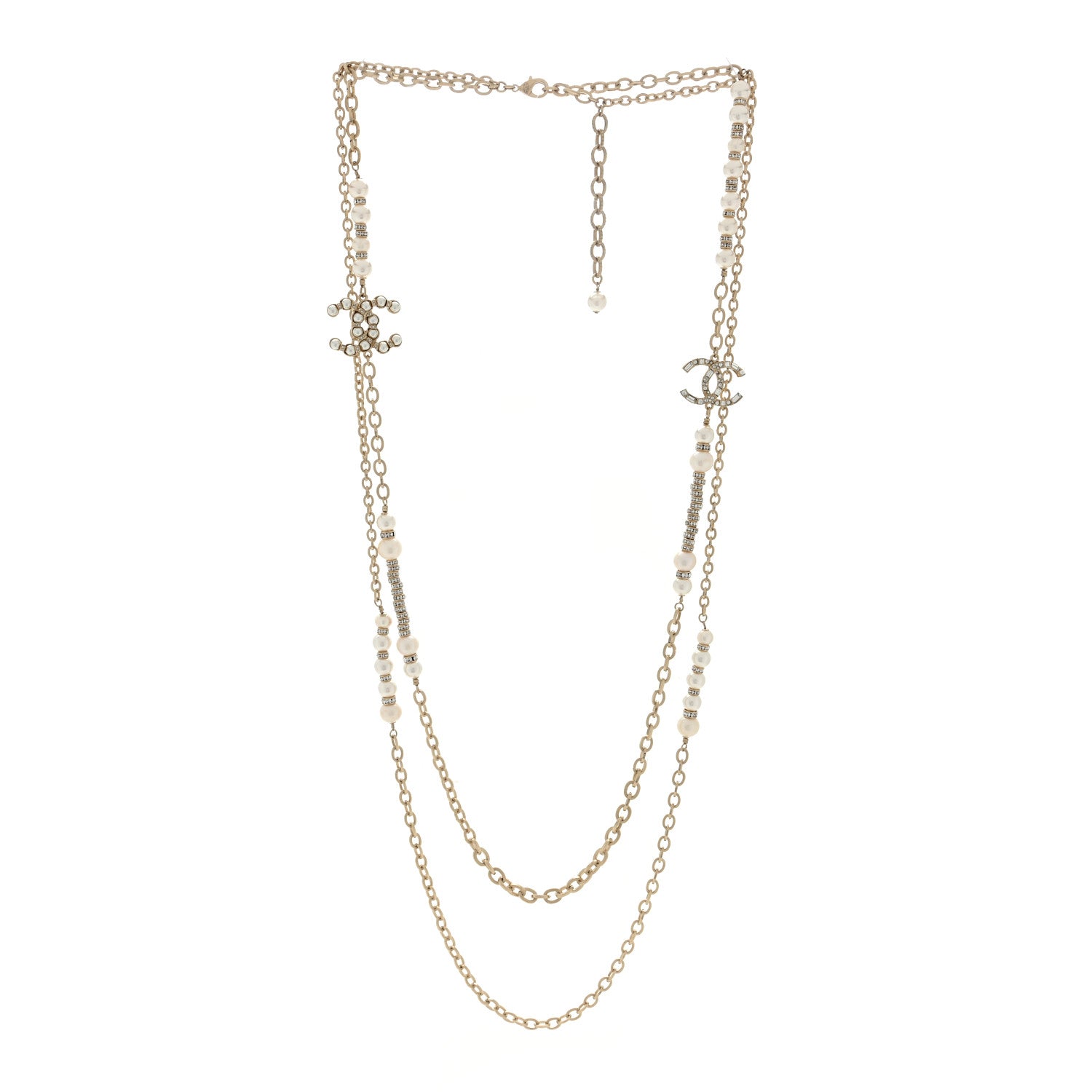Chanel Pearl Crystal CC Long Necklace Gold 2 of 4