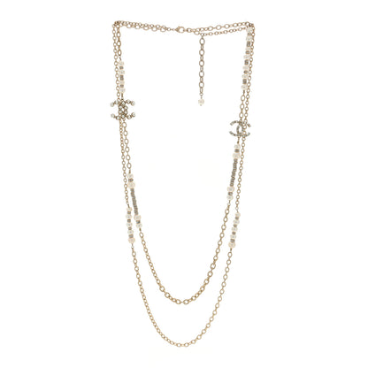 Chanel Pearl Crystal CC Long Necklace Gold 2 of 4