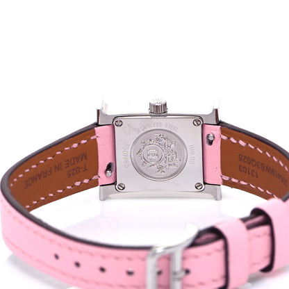 Hermes Stainless Steel Swift Diamond Mother of Pearl 17.2mm Heure H Hour Quartz Watch Rose Sakura 4 of 6