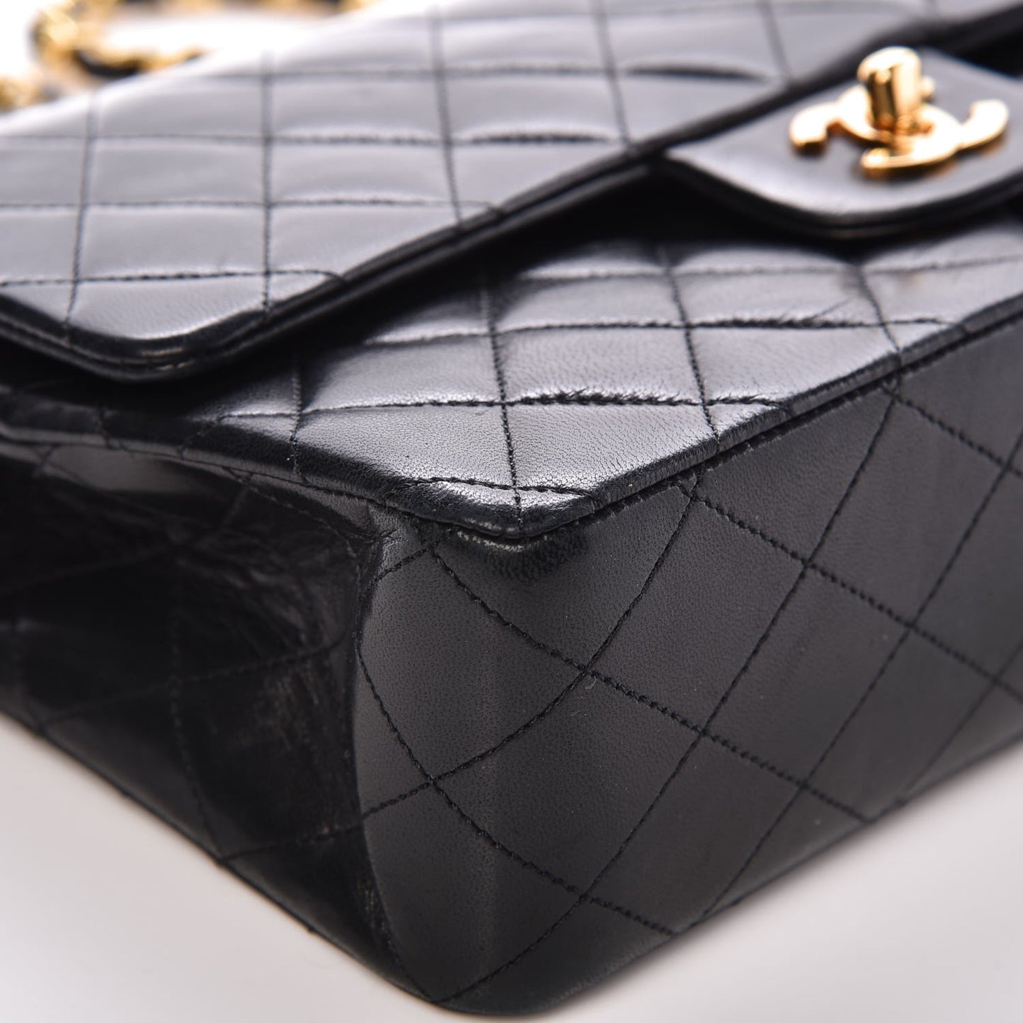 Lambskin Quilted Medium Double Flap Black