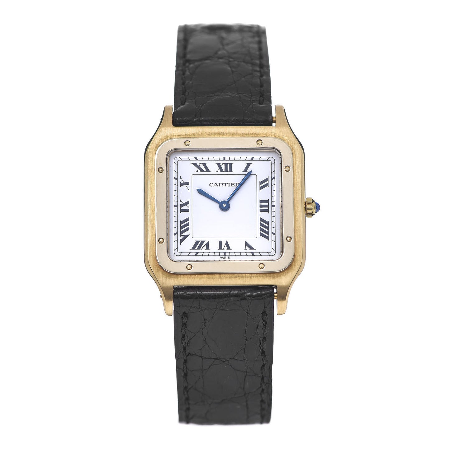 18K Yellow Gold Alligator 27.5mm Santos Dumont Manual Winding Watch