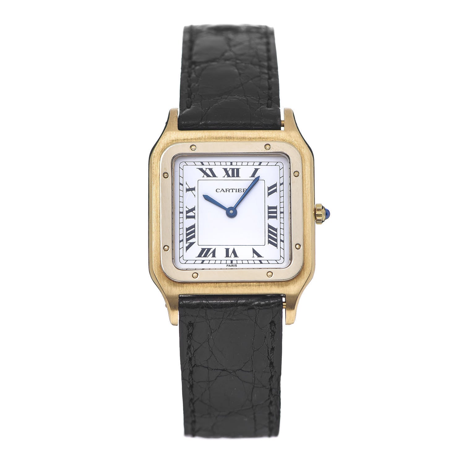 Cartier 18K Yellow Gold Alligator 27.5mm Santos Dumont Manual Winding Watch 1 of 7