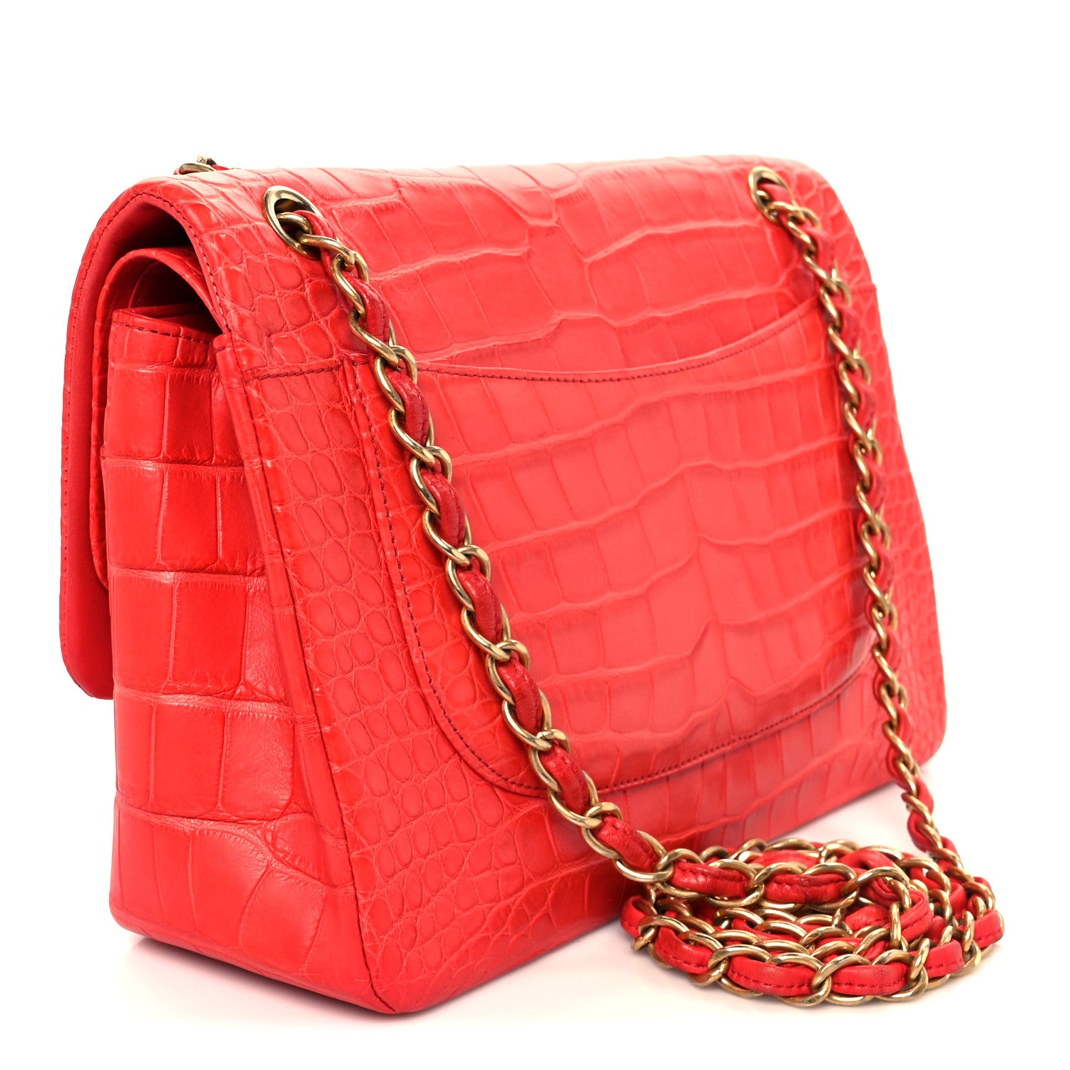 CHANEL ノベルティ レッド　ショルダーバッグ　大きい Chanel Alligator Jumbo Double Flap Red 1779035 – FASHIONPHILE