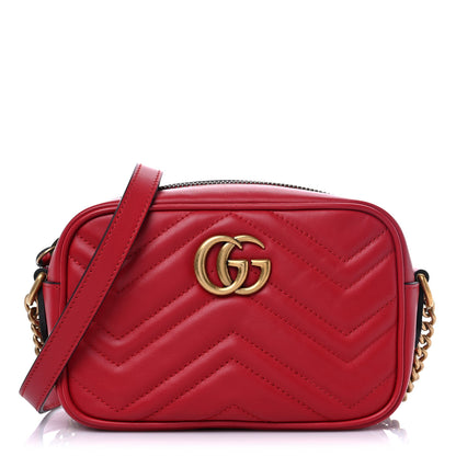 Gucci Calfskin Matelasse Mini GG Marmont Chain Shoulder Bag Hibiscus Red 1 of 10