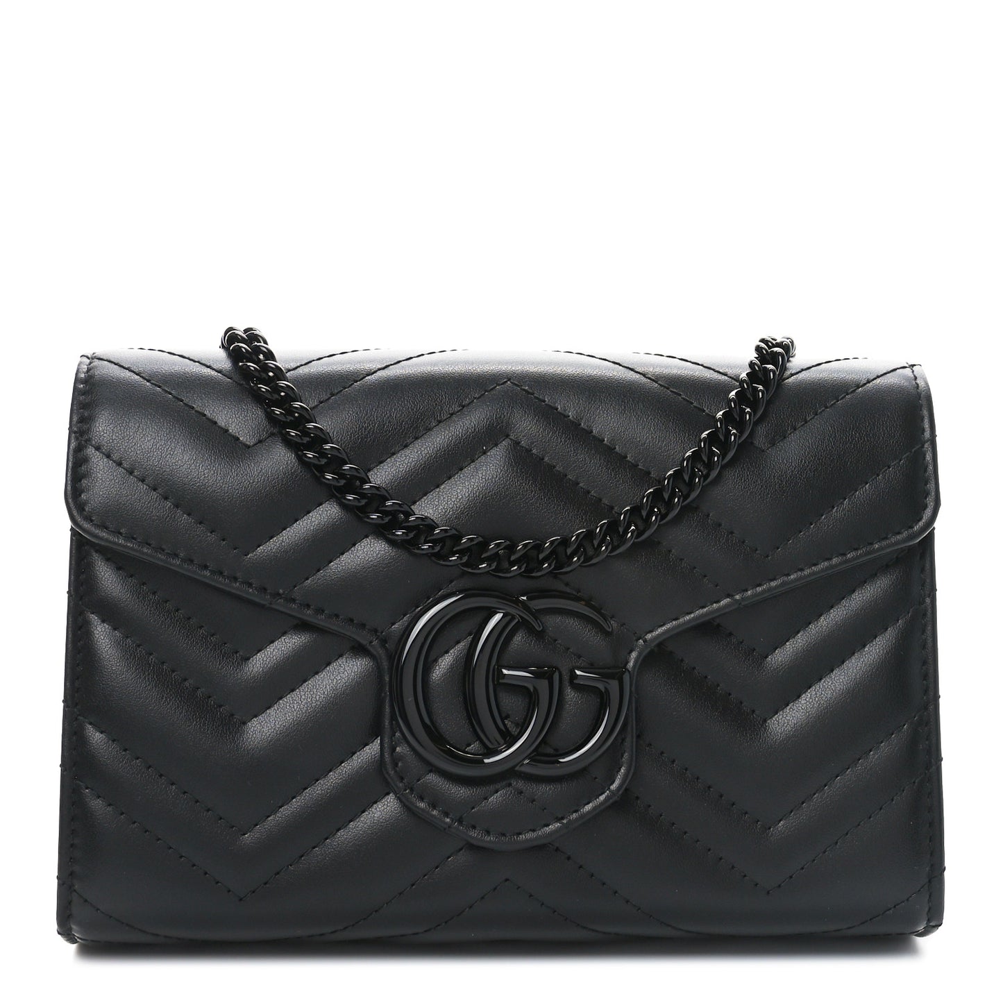 Calfskin Matelasse Monochrome GG Marmont Chain Wallet Black