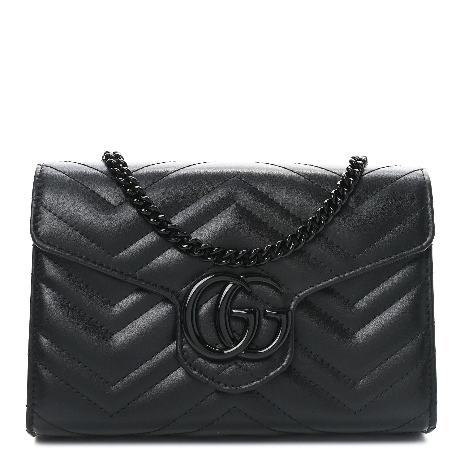 Gucci Calfskin Matelasse Monochrome GG Marmont Chain Wallet Black 1 of 11