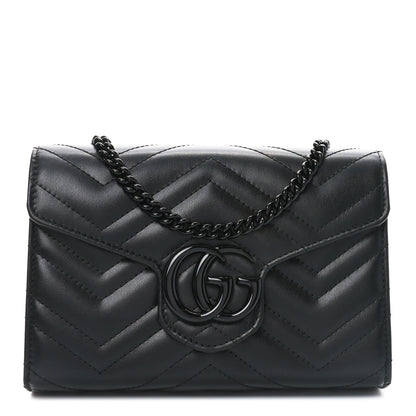 Gucci Calfskin Matelasse Monochrome GG Marmont Chain Wallet Black 1 of 11
