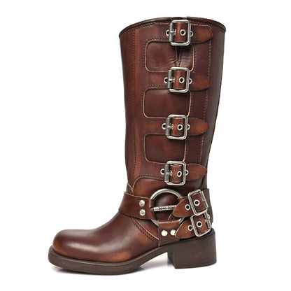 Miu Miu Calfskin Harness Boots 37 Sienna 1 of 12