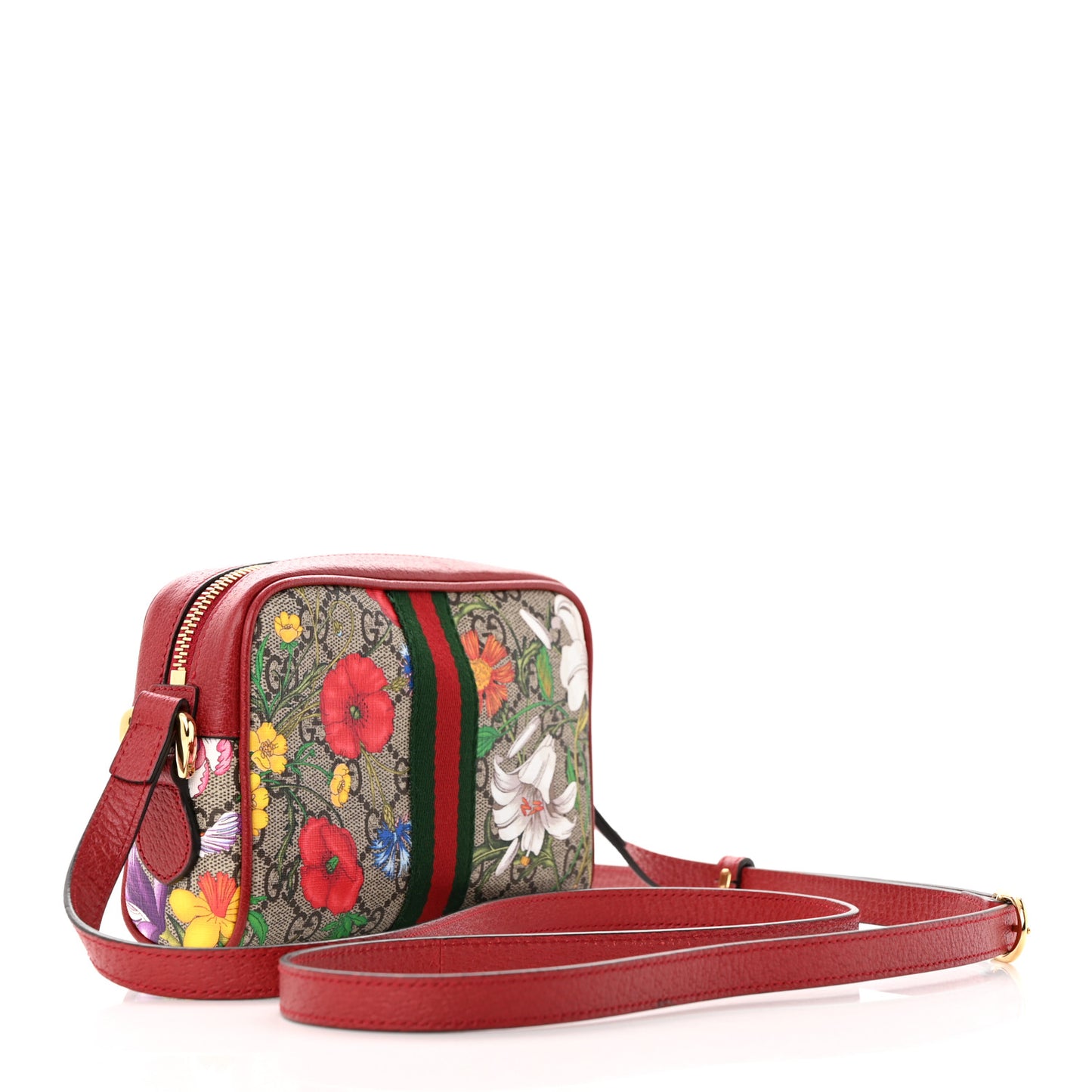 GG Supreme Monogram Flora Web Mini Ophidia Shoulder Bag Red