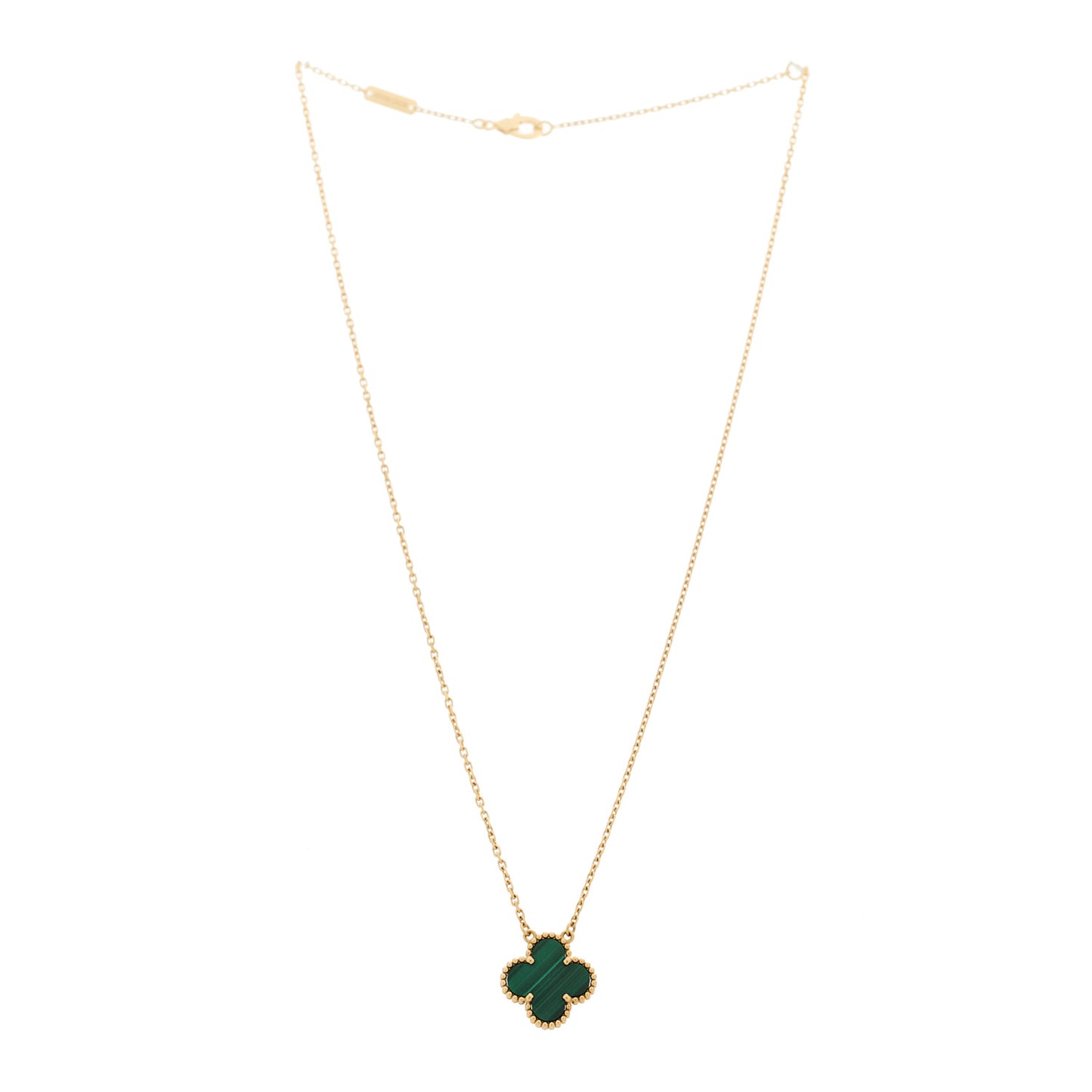 18K Yellow Gold Malachite Vintage Alhambra Pendant Necklace