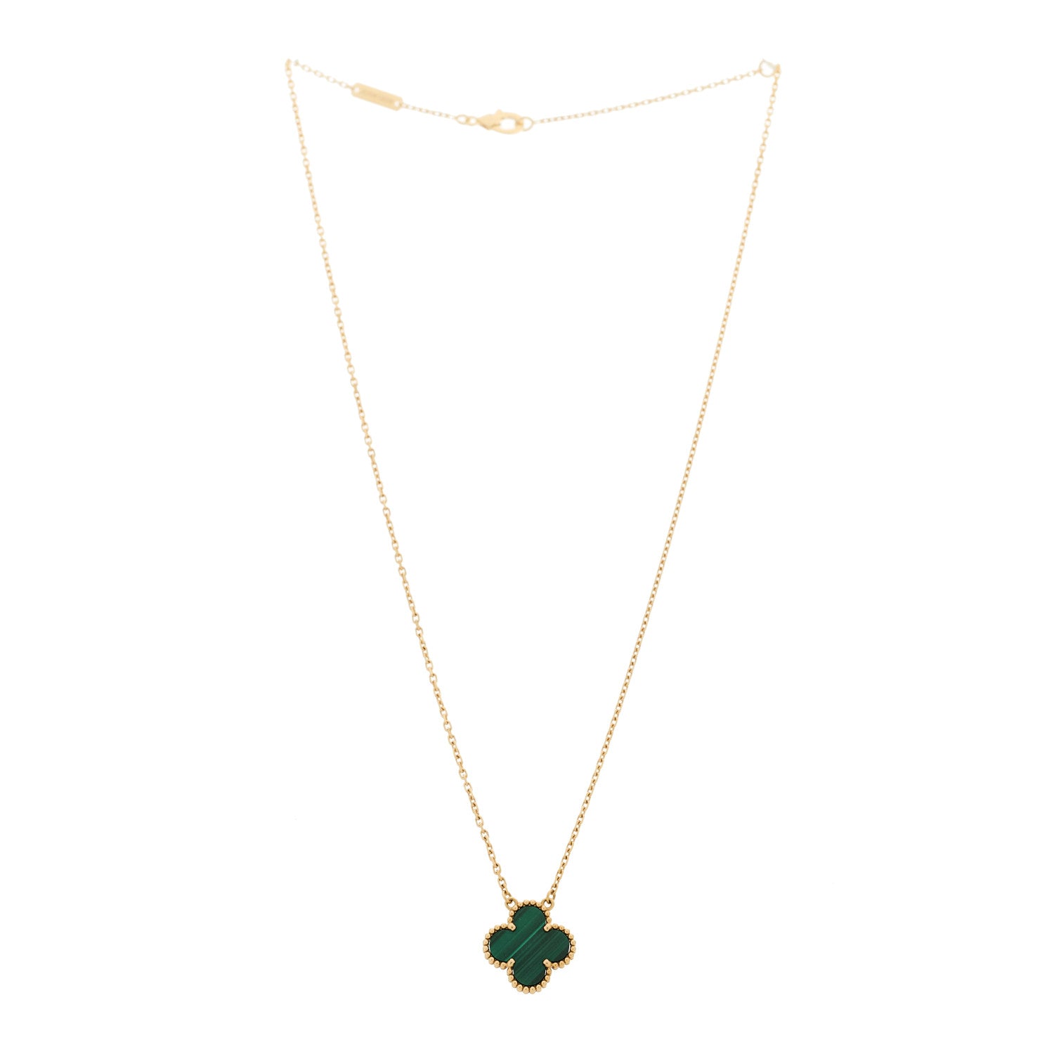 Van Cleef & Arpels 18K Yellow Gold Malachite Vintage Alhambra Pendant Necklace 3 of 6