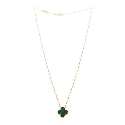 Van Cleef & Arpels 18K Yellow Gold Malachite Vintage Alhambra Pendant Necklace 3 of 6