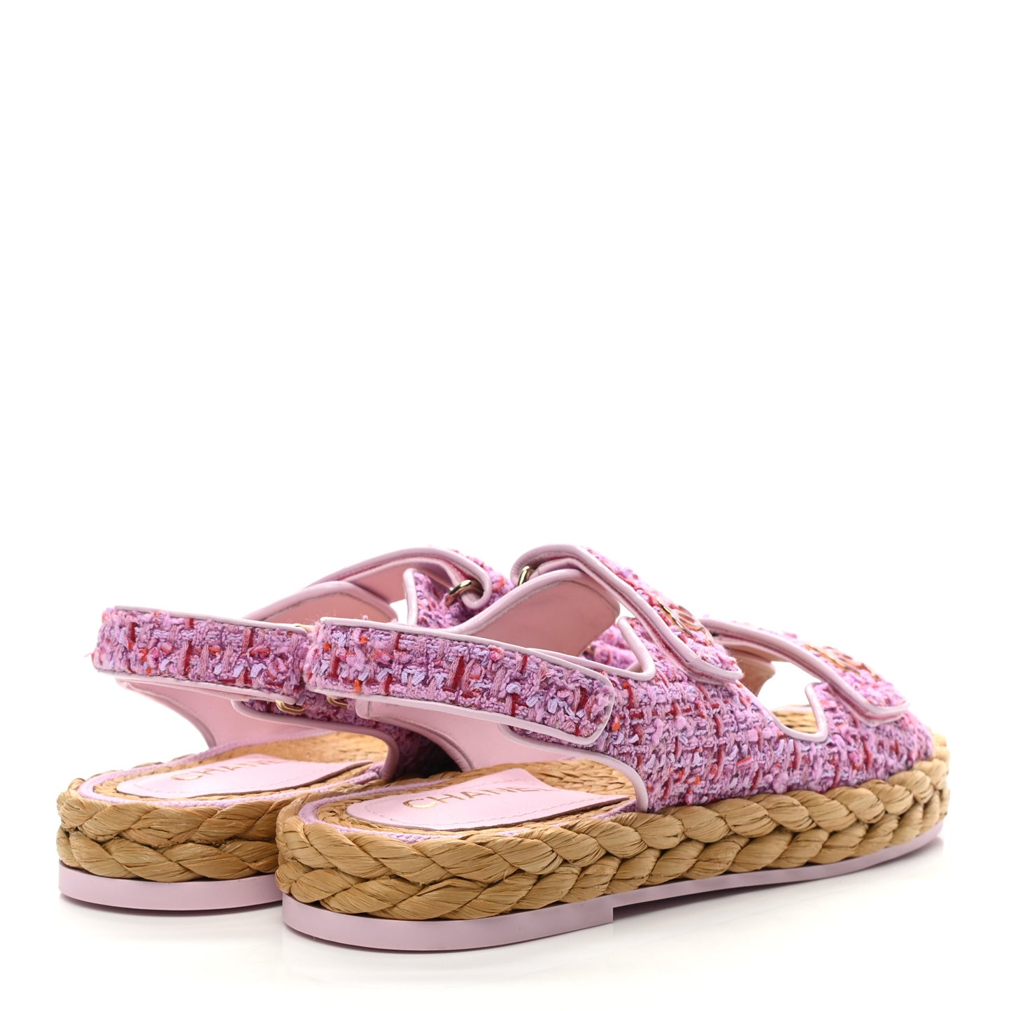 Tweed Lambskin Velcro Dad Sandals 39.5 Pink Multicolor