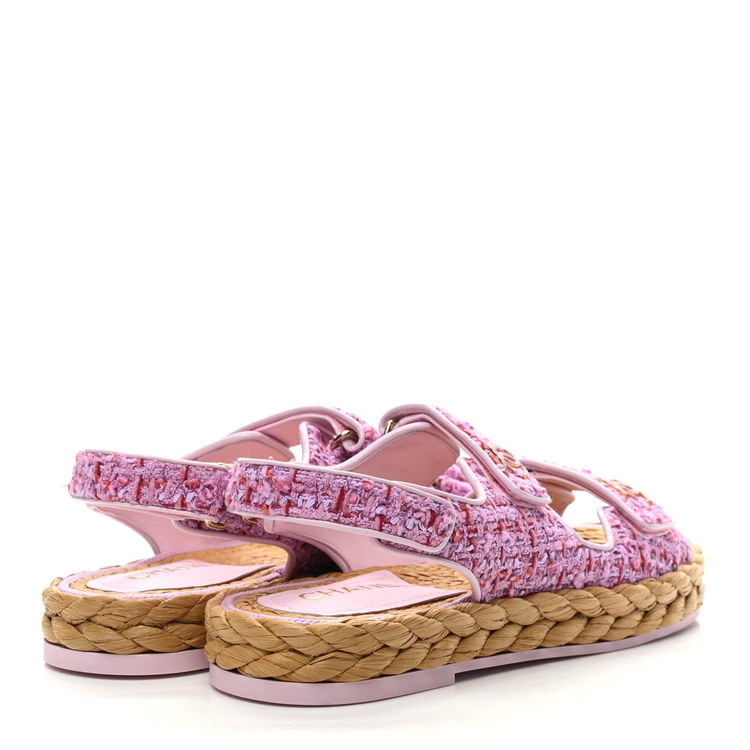 Chanel Tweed Lambskin Velcro Dad Sandals 39.5 Pink Multicolor 4 of 8