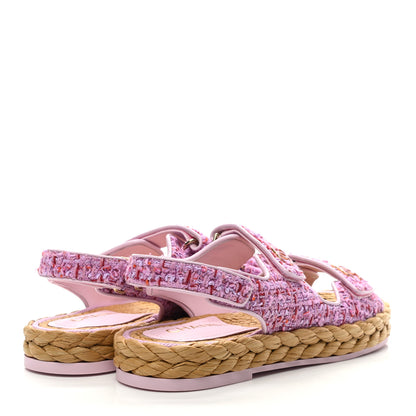 Chanel Tweed Lambskin Velcro Dad Sandals 39.5 Pink Multicolor 4 of 8