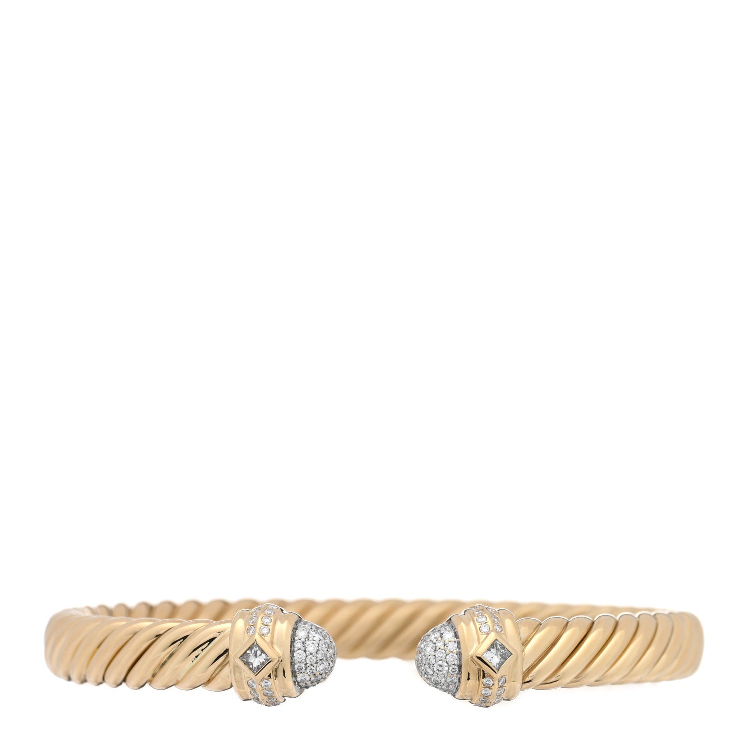 David Yurman 18K Yellow Gold Diamond 7mm Pave Renaissance Oval Cablespira Bracelet 1 of 3