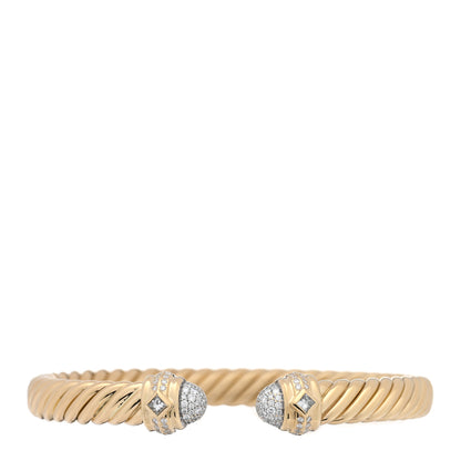 David Yurman 18K Yellow Gold Diamond 7mm Pave Renaissance Oval Cablespira Bracelet 1 of 3