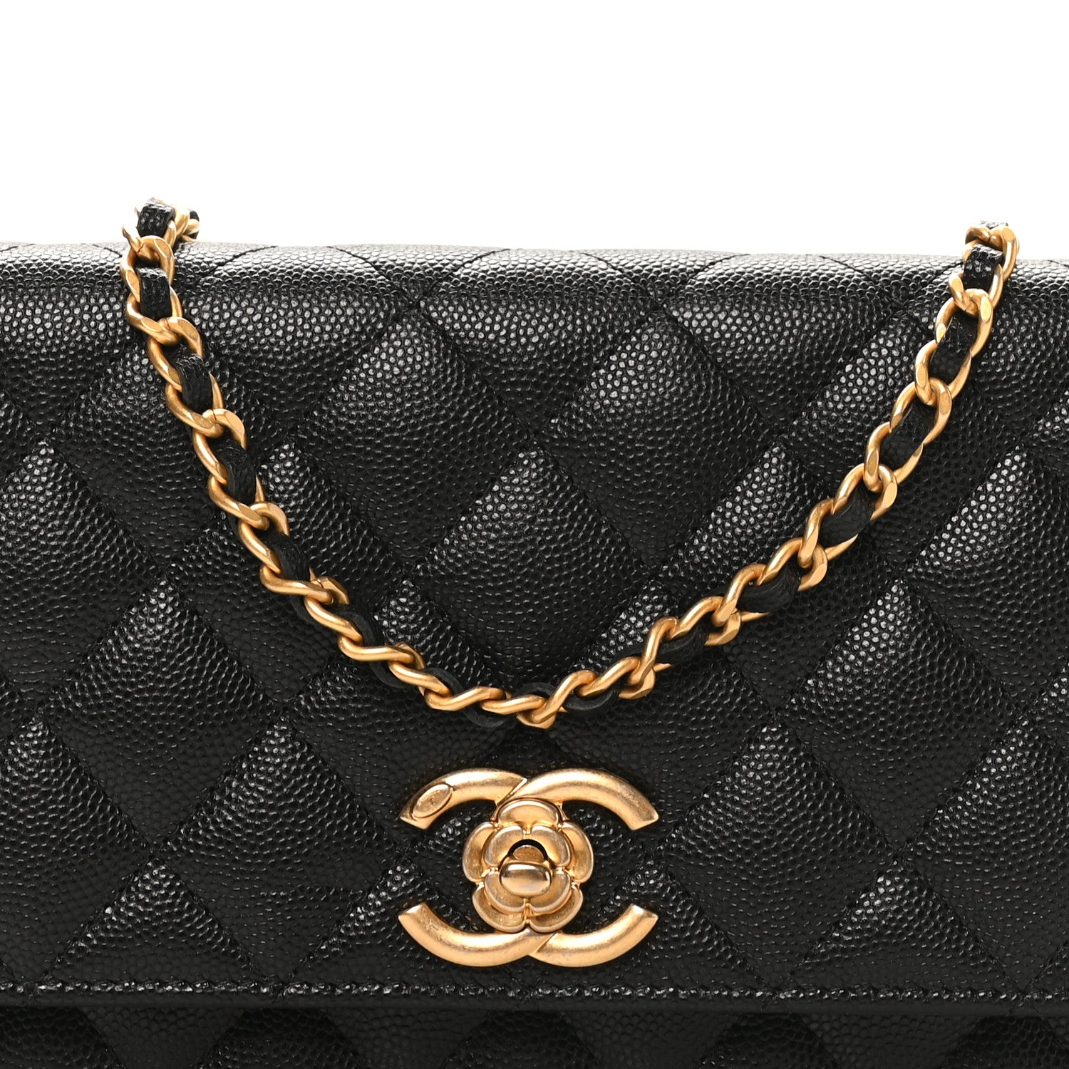 Chanel Caviar Quilted Camellia Wallet On Chain WOC Black 7 of 9