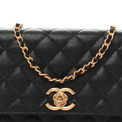 Chanel Caviar Quilted Camellia Wallet On Chain WOC Black 7 of 9