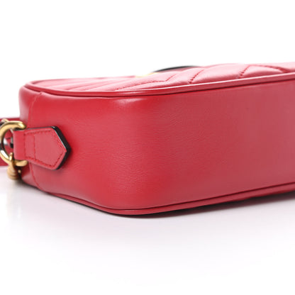 Gucci Calfskin Matelasse Mini GG Marmont Chain Shoulder Bag Hibiscus Red 9 of 10