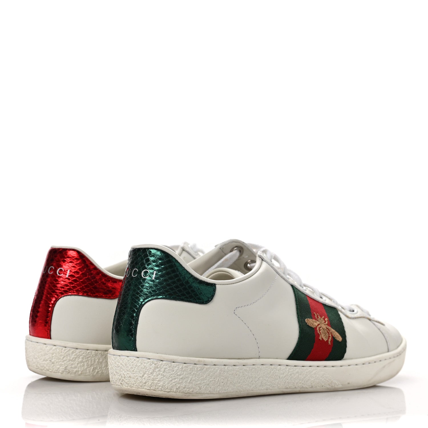 Gucci Calfskin Ayers Bee Embroidered Womens Ace Sneakers 36 White Green 4 of 12