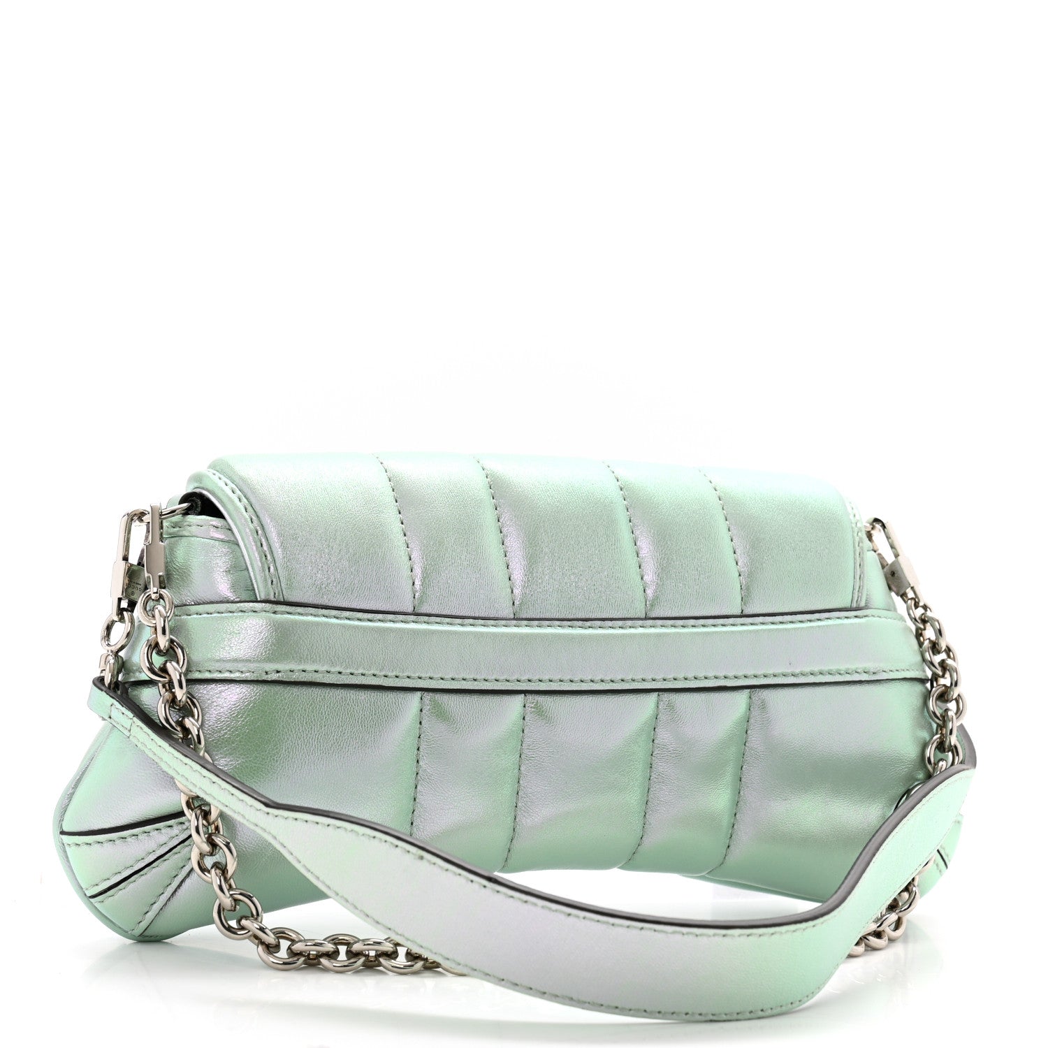 Gucci Iridescent Nappa Vertical Matelasse Small Maxi Horsebit Chain Shoulder Bag Iridescent Salvy Green 3 of 12