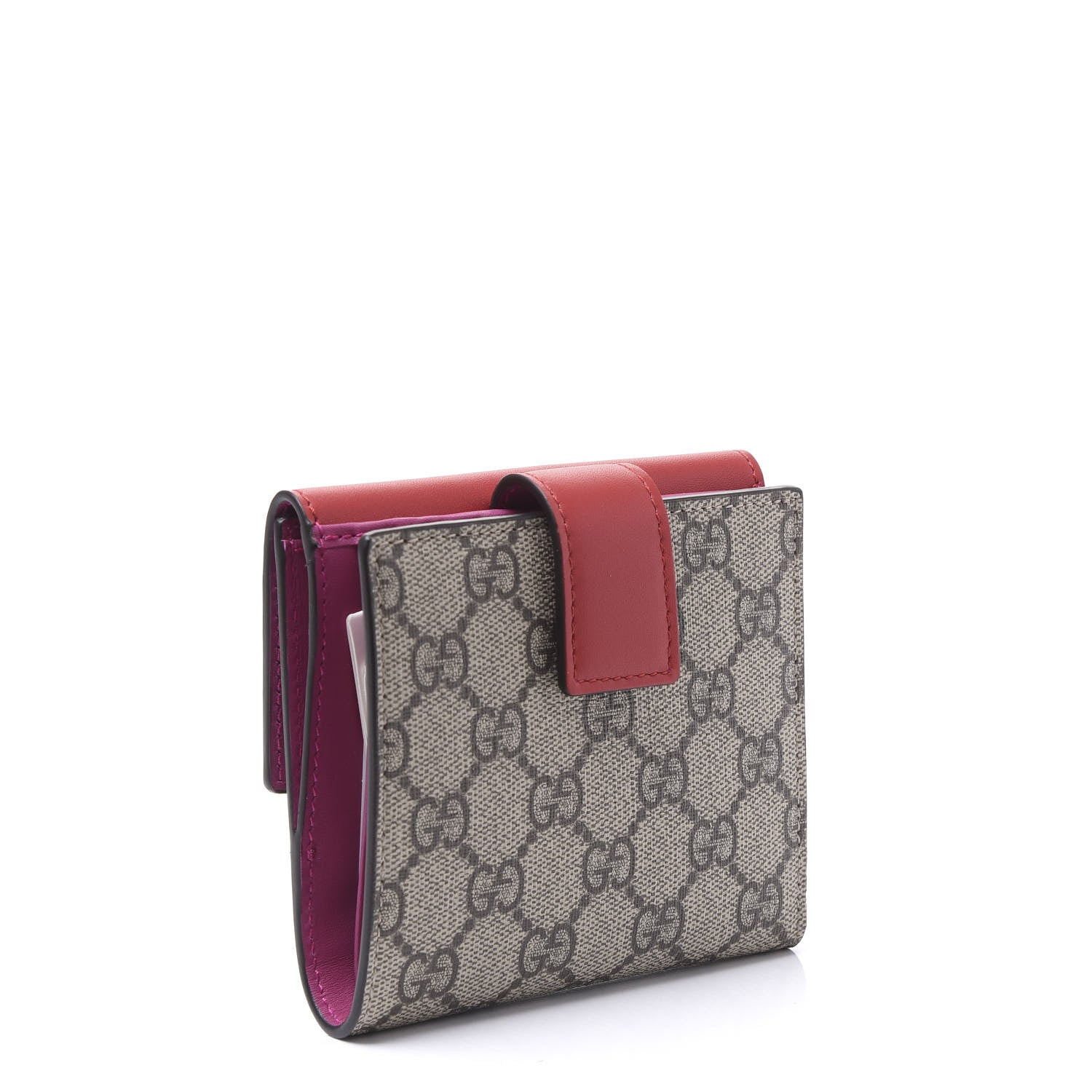 Gucci GG Supreme Monogram Calfskin French Flap Wallet Beige Ebony Hibiscus Red New Rosette 2 of 10