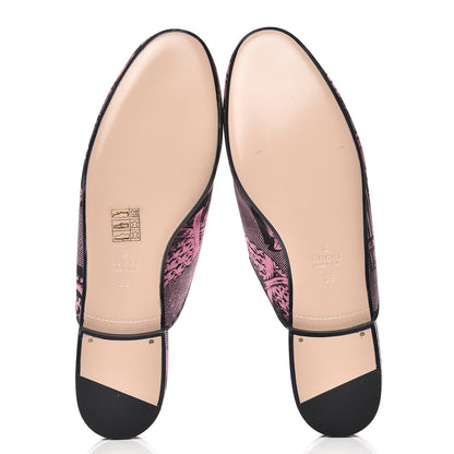 Gucci Silk Satin GG Wallpaper Saint Romain Womens Princetown Slippers 39 Pink Black 4 of 9