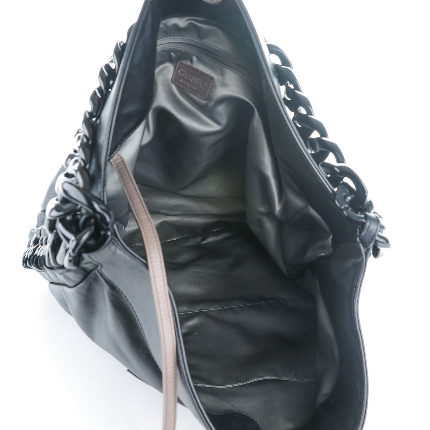 Calfskin Modern Chain Rhodoid Hobo Black