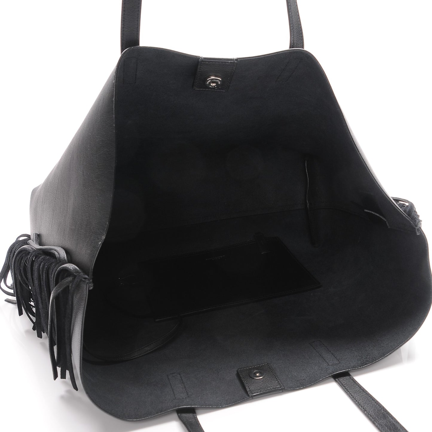 Calfskin Large Fringe Shopping Tote Black