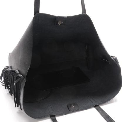 Saint Laurent Calfskin Large Fringe Shopping Tote Black 6 of 9
