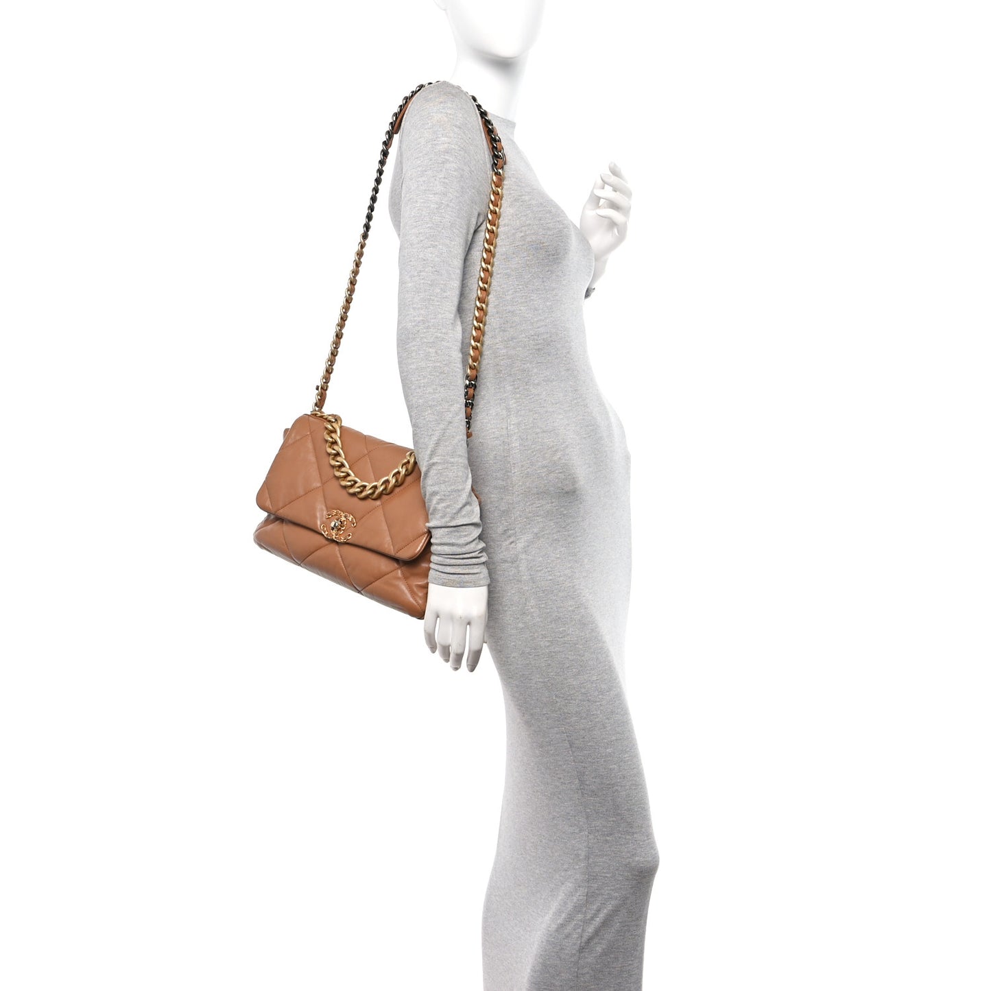 Lambskin Quilted Large Chanel 19 Flap Brown