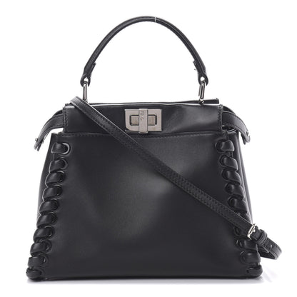 Fendi Nappa Lace Up Mini Peekaboo Iconic Satchel Black 1 of 11