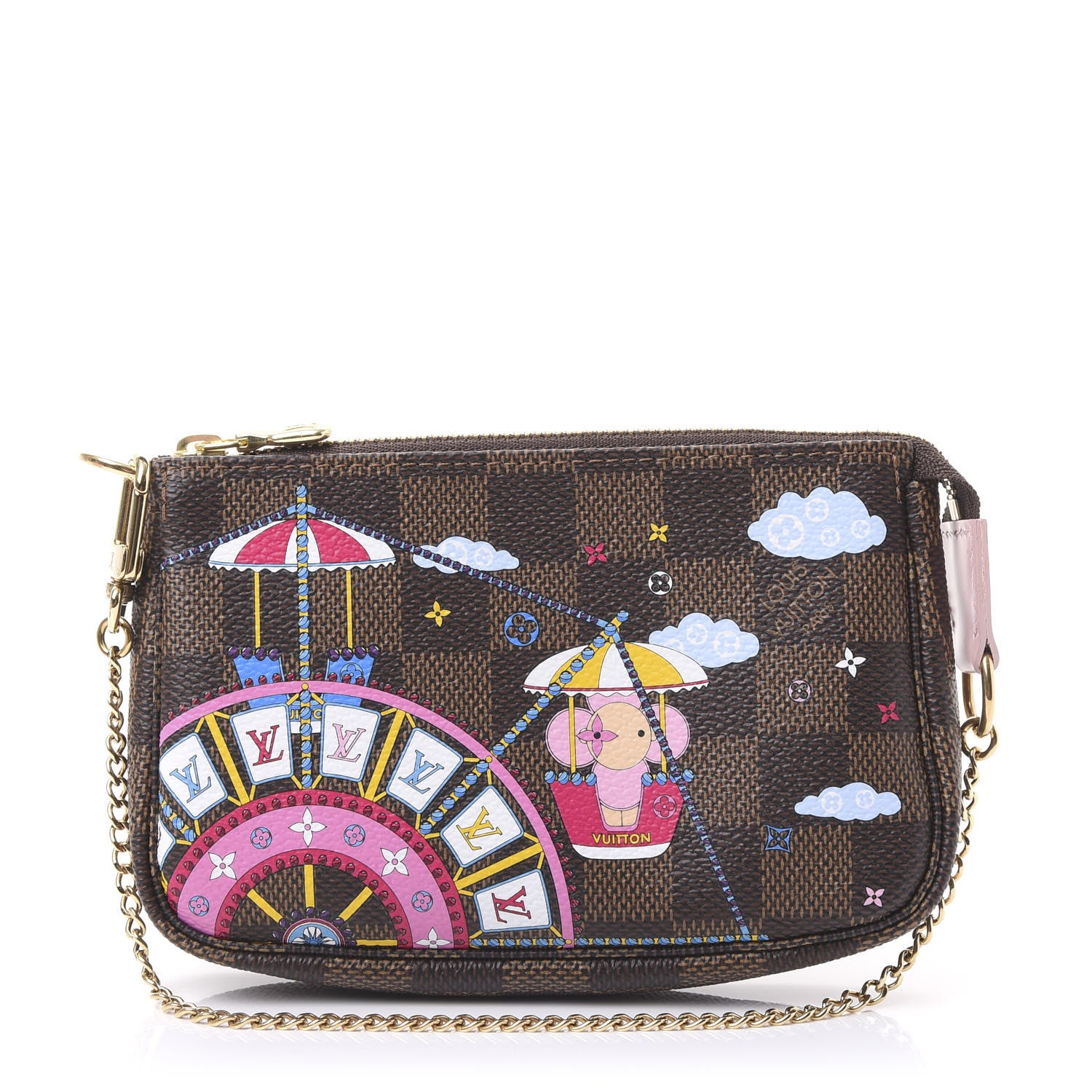 Louis Vuitton Damier Ebene 2020 Christmas Animation Big Wheel Mini Pochette Accessories Rose Ballerine 1 of 10