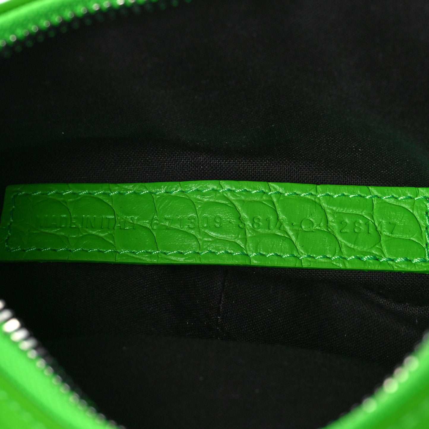 Extra Supple Calfskin Crocodile Embossed Le Cagole Shoulder Bag XS Acid Green