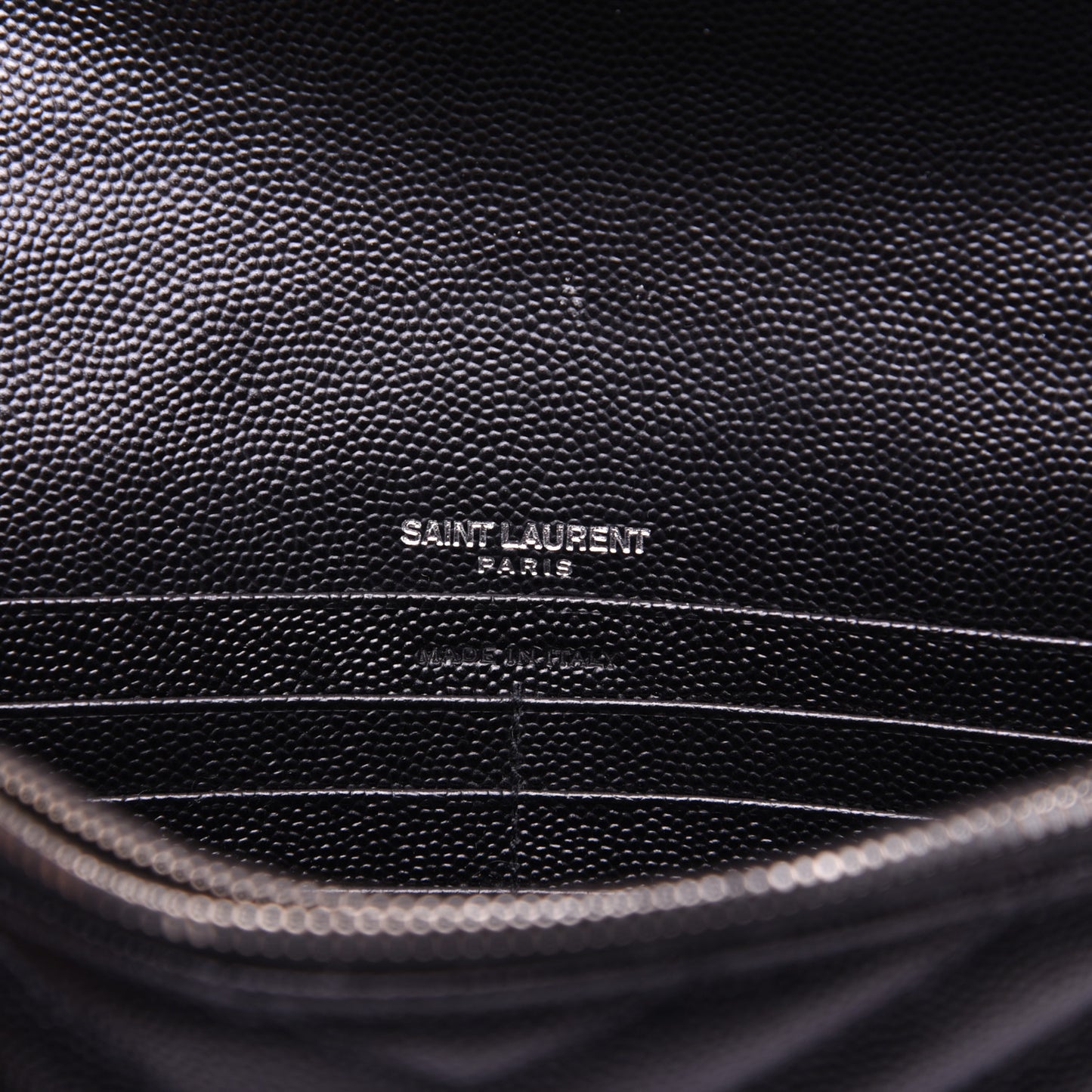 Grain De Poudre Matelasse Chevron Monogram Envelope Chain Wallet Black