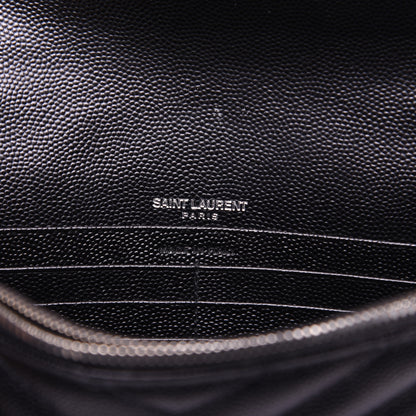 Saint Laurent Grain De Poudre Matelasse Chevron Monogram Envelope Chain Wallet Black 8 of 12