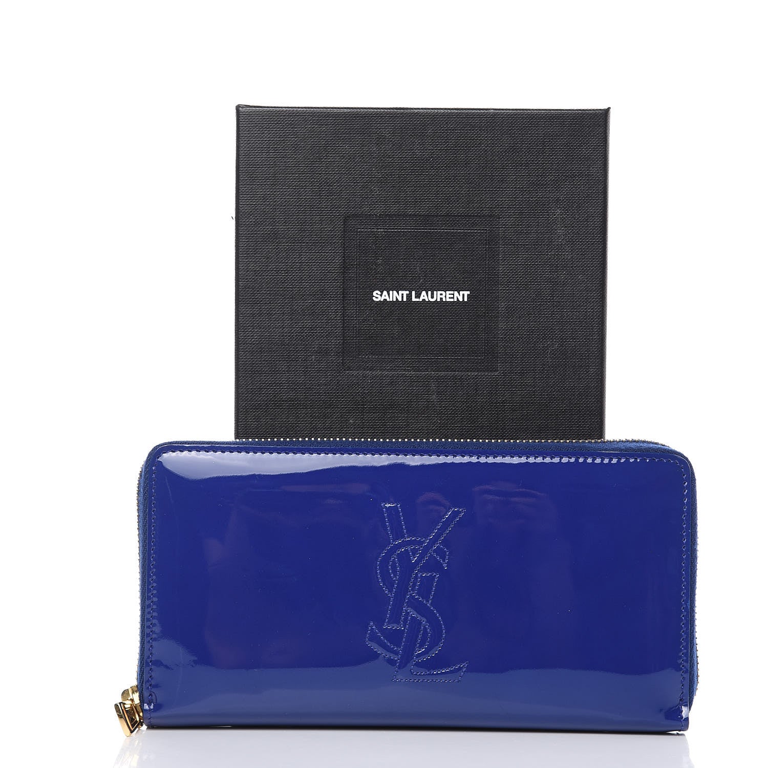 Saint Laurent Patent Calfskin Belle De Jour Zip Around Wallet Royal Blue 7 of 7