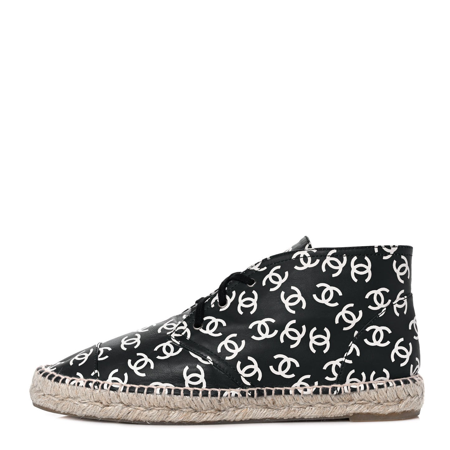 Lambskin Printed CC Lace Up Espadrilles 42 Black White