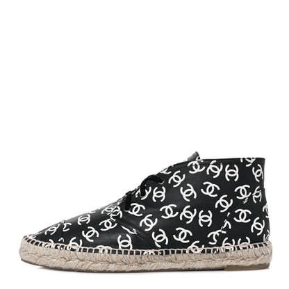 Chanel Lambskin Printed CC Lace Up Espadrilles 42 Black White 1 of 10
